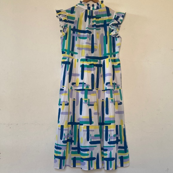 PINCH Stella Tiered Ruffle Midi Dress Multicolor Abstract Print Size L - Picture 4 of 16